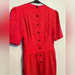 Vintage 70s 80s Liz Claiborne Red Button Back Polka Dot Dress Size 4